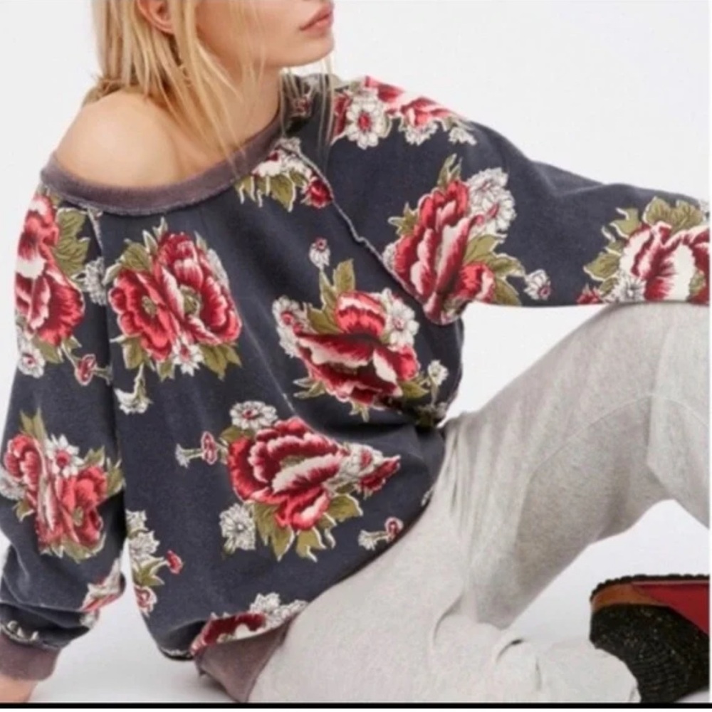 Free People | Go On Get Floral Sweatshirt Sz XS